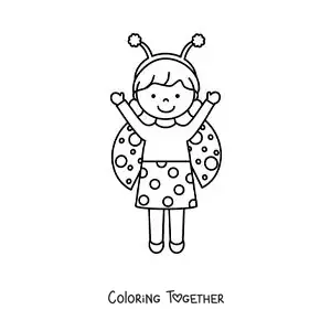 Coloring page of a girl dressed as a ladybug