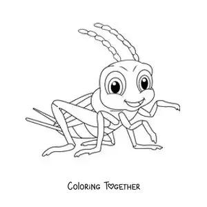 Coloring page of a cartoon cricket