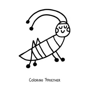 Coloring page of an easy cartoon cricket