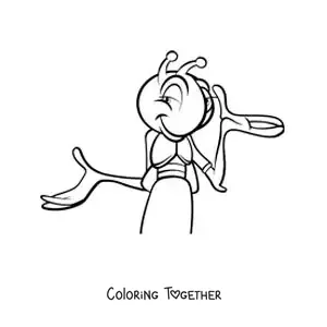 Coloring page of a cartoon cricket in cartoon style
