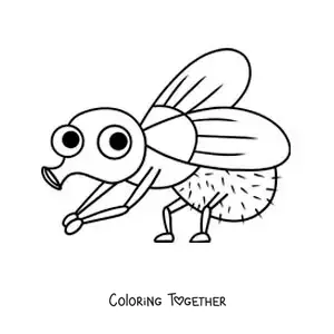 Coloring page of a funny cartoon fly cleaning its legs