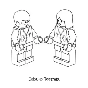 Coloring page of two Lego doctors