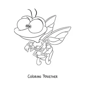 Coloring page of a housefly in cartoon style