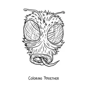 Coloring page of the face of a scary fly