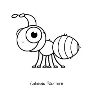Coloring page of a big kawaii ant