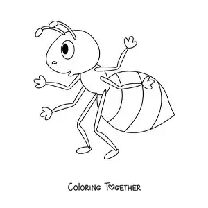 Coloring page of a funny cartoon ant
