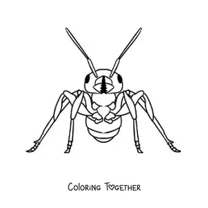 Coloring page of a realistic ant from the front
