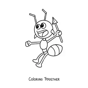 Coloring page of a cartoon warrior ant