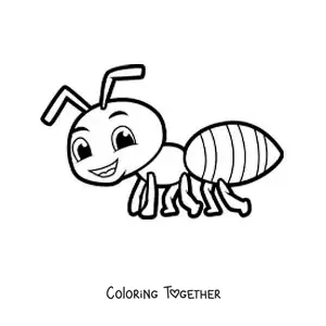Coloring page of an ant in cartoon style