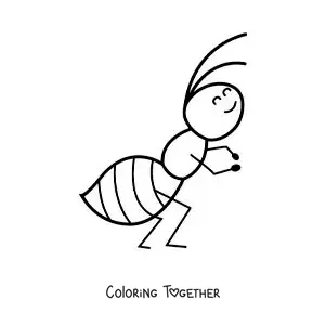 Coloring page of a kawaii ant dancing