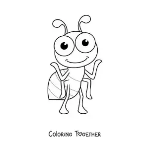 Coloring page of a funny kawaii ant