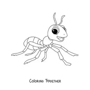 Coloring page of a happy cartoon ant