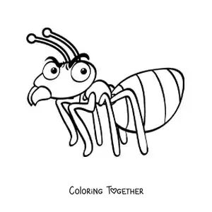 Coloring page of an angry cartoon ant