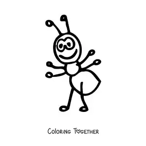Coloring page of a big, easy cartoon ant