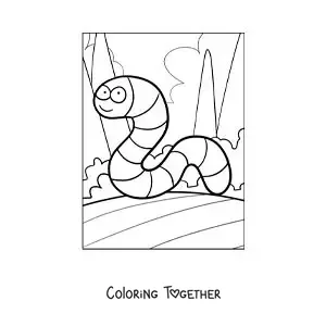Coloring page of a funny cartoon earthworm