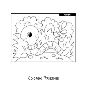 Coloring page of a cute cartoon earthworm