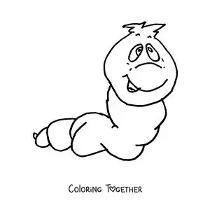 Coloring page of a cartoon earthworm