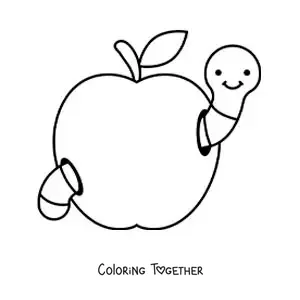 Coloring page of an easy cartoon worm in an apple