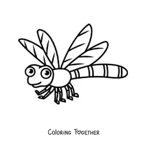 Coloring page of a cartoon dragonfly