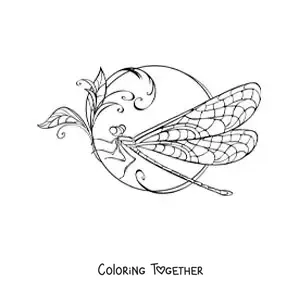 Coloring page of a beautiful dragonfly on a flower