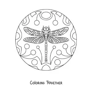 Coloring page of a dragonfly mandala