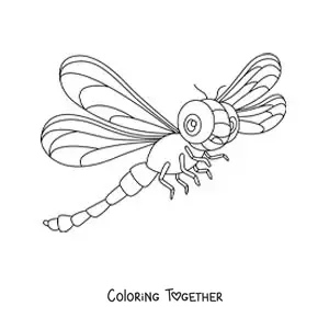 Coloring page of a cartoon dragonfly