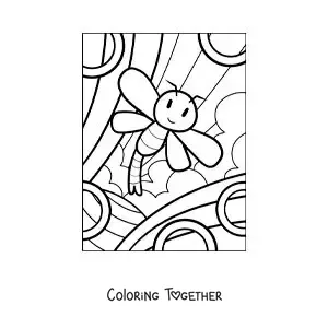 Coloring page of an easy cartoon dragonfly