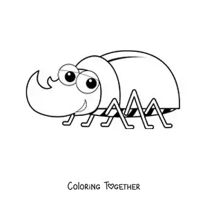 Coloring page of a cartoon rhinoceros beetle for kids