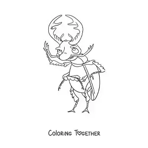 Coloring page of an angry cartoon stag beetle
