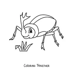 Coloring page of a cartoon rhinoceros beetle
