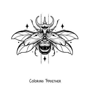 Coloring page of a beetle flying