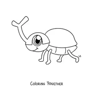 Coloring page of a kawaii cartoon rhinoceros beetle