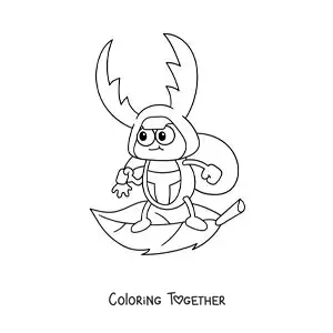 Coloring page of a funny cartoon stag beetle