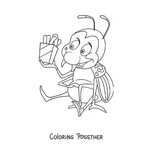 Coloring page of a cartoon potato beetle eating potatoes