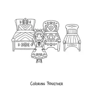 Coloring page of Goldilocks and the three bears' beds