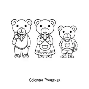 Coloring page of the three little bears