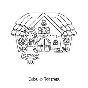 Coloring page of Goldilocks in the three bears' house