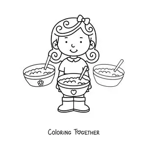 Coloring page of Goldilocks and the three bears' bowls of porridge