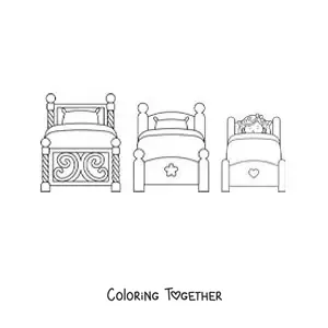 Coloring page of Goldilocks sleeping in the three bears' beds