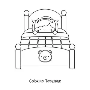 Coloring page of Goldilocks sleeping in the three little bears' bed
