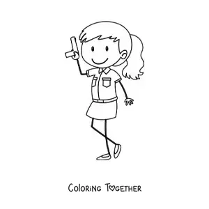 Coloring page of a cartoon armed female police officer