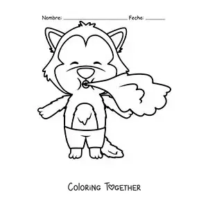 Coloring page of the big bad wolf blowing to knock down the pigs' houses