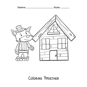 Coloring page of the big bad wolf and the brick house