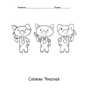 Coloring page of the three little pigs cartoon