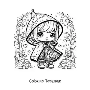Coloring page of kawaii Little Red Riding Hood
