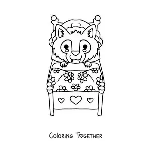 Coloring page of the big bad wolf disguised as the grandmother