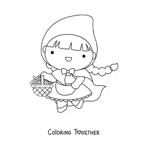 Coloring page of Little Red Riding Hood with her basket of flowers