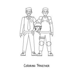 Coloring page of two police officers in uniform
