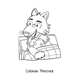 Coloring page of cartoon big bad wolf disguised as grandma
