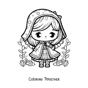 Coloring page of easy kawaii Little Red Riding Hood